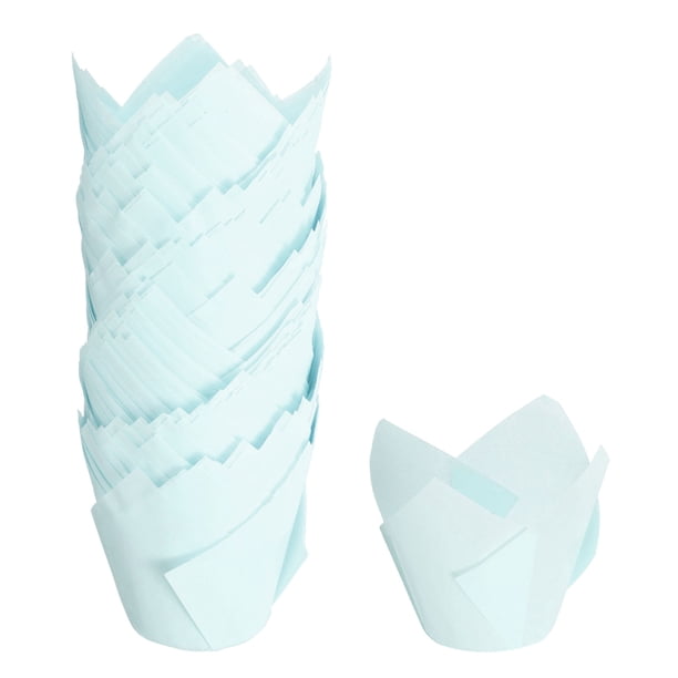 150Pcs Forros de Hornear Tulipán para Cupcakes Muffins Papel a Prueba de Grasa para Bodas (3.1" x 2", Azul Claro)