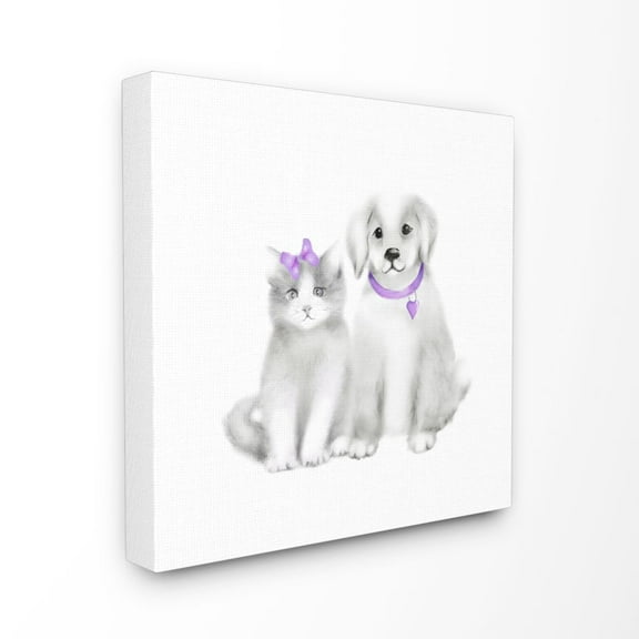 The Kids Room by Stupell Cute Cartoon Baby Cat And Dog Family Pet Animal Painting XL Canvas Wall Art by Studio Q by Studio Q