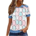thumbnail image 5 of ZVAVZ Funny Easter Shirts for Women Waffle Knit Bunny Egg Print Tshirt Cute Graphic Short Sleeve Patchwork Pullover Tops Comfy Holiday Top Hot Pink,L, 5 of 7