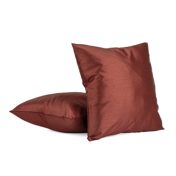 Pack of 2 Solid Faux Silk Square Decorative Pillow Covers/Shams with