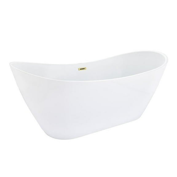 Pemberly Row Acrylic Flatbottom Soaking Bathtub in White with Drain/Overflow
