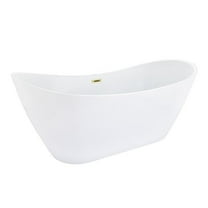 Pemberly Row Acrylic Flatbottom Soaking Bathtub in White with Drain/Overflow