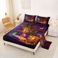 thumbnail image 2 of Homewish Death Skull Bed Sheets,Retro Bookshelf Full Size Sheets,Purple Gold,Halloween Bed Set,4 Pieces,1 Flat Sheet, 1 Fitted Sheet and 2 Pillowcases, 2 of 6