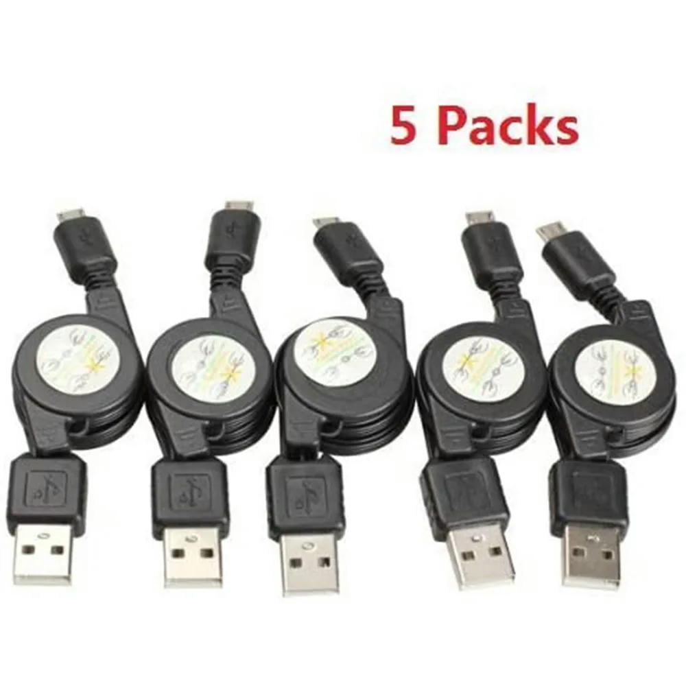 FOR Micro USB to USB Retractable Sync Charger Cable (5pcs) (Black)