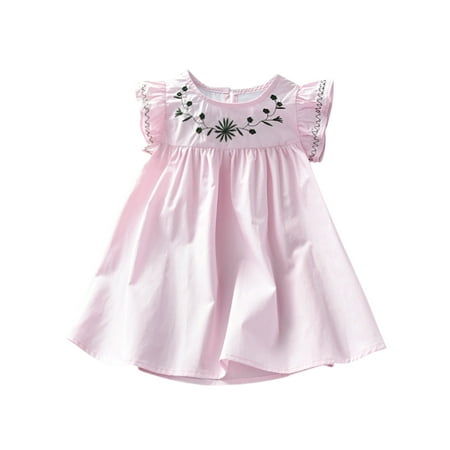 

ZIZOCWA Denim Dress for Toddler Girls Short Soft Dress Casual Baby Summer Princess Girls Embroidered Sleeve Children Girls Dress&Skirt 9 Month Dress 1 Pink120