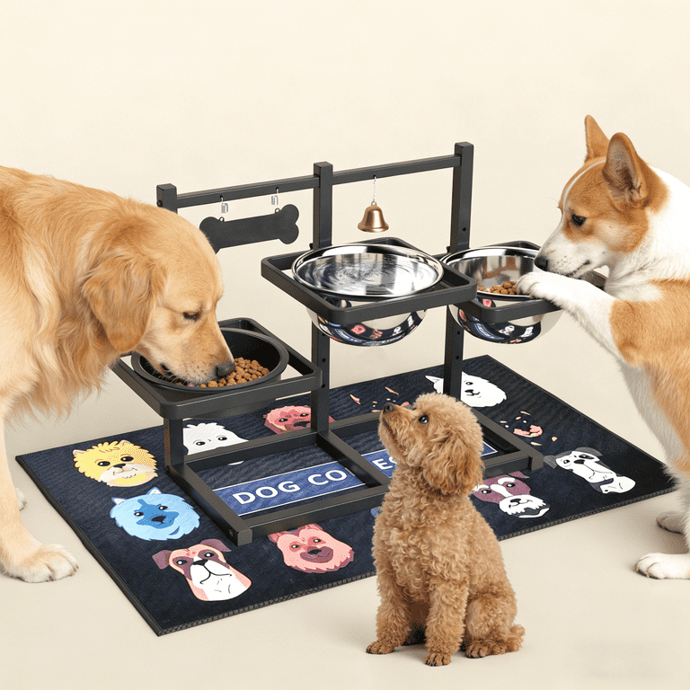 Shainfun 6-Height Adjustable Dog Bowl Stand, 3 Stainless Steel Bowls photo 2