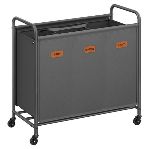Cesto de ropa SONGMICS, clasificador de 3 secciones, 170 L, con ruedas, gris