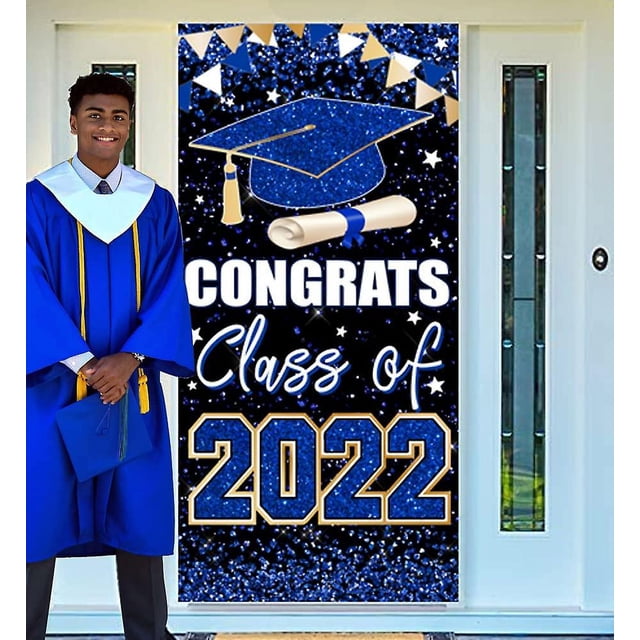 Otra decoración de pared Decoraciones para fiesta de graduación 2022, Felicitaciones clase de 2022 Telón de fondo, Decoraciones para fiesta de graduación azul 2022 Letrero de porche para puerta p
