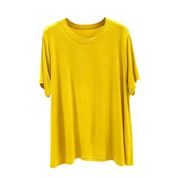 Annhoo Womens Oversized Pajama Tops Spring Plus Size Solid Color Crewneck Short Sleeves Blouse Casual Clothes