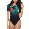 thumbnail image 1 of Saiise Grenouillère à Manches Courtes pour Femmes Motif Fleur Colorée Oiseau Col Rond Pyjama Justaucorps Extensible avec Fermeture à Pression-Petit, 1 of 7