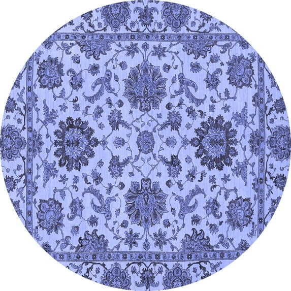 Ahgly Company Machine Washable Indoor Round Oriental Blue Traditional Area Rugs, 3' Round