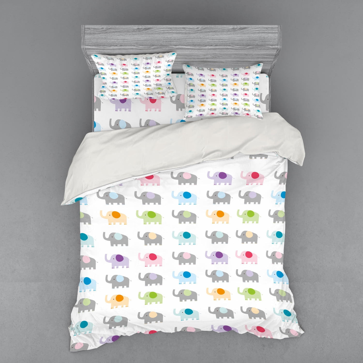 Nursery Duvet Cover Set, Elephants in Various Color Combinations Animal