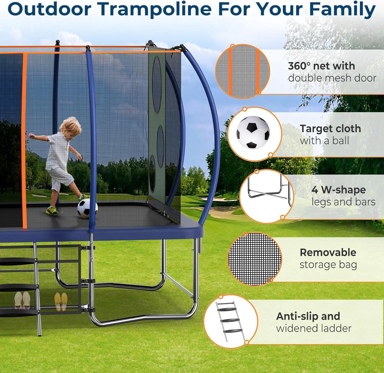 CZBZ Trampoline, 8X14FT Rectangle Trampolines with Enclosure Net for Kids and Adults, 1400LBS Outdoor Trampoline with Basketball Hoop, Ladder and AntiRust Round Backyard Rectangular Trampoline