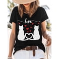 thumbnail image 3 of Cat Couple Women's T-Shirt, Short Sleeve Tee Shirts Casual Tops Red Love Crewneck T Shirt for Women, 3 of 8