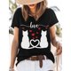 thumbnail image 3 of Camiseta de mujer con pareja de gatos, camisetas de manga corta, camisetas casuales, camiseta de cuello redondo con amor rojo para mujer, 3 of 8