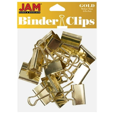 JAM Paper Colorful Binder Clips, Medium, 1 1/4 inch (32 mm), Gold, 15/Pack