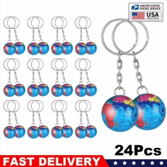 24 Pcs Globe Keychains Bulk for Kids World Planet Earth Theme Keyrings Toy