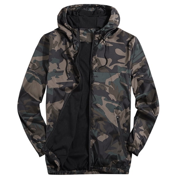 Zysthvn Outdoor Lightweight Jacket Men Casual Fall Athletic Mens Sports Coat Hooded Hiking Full Zip Camo with Pockets