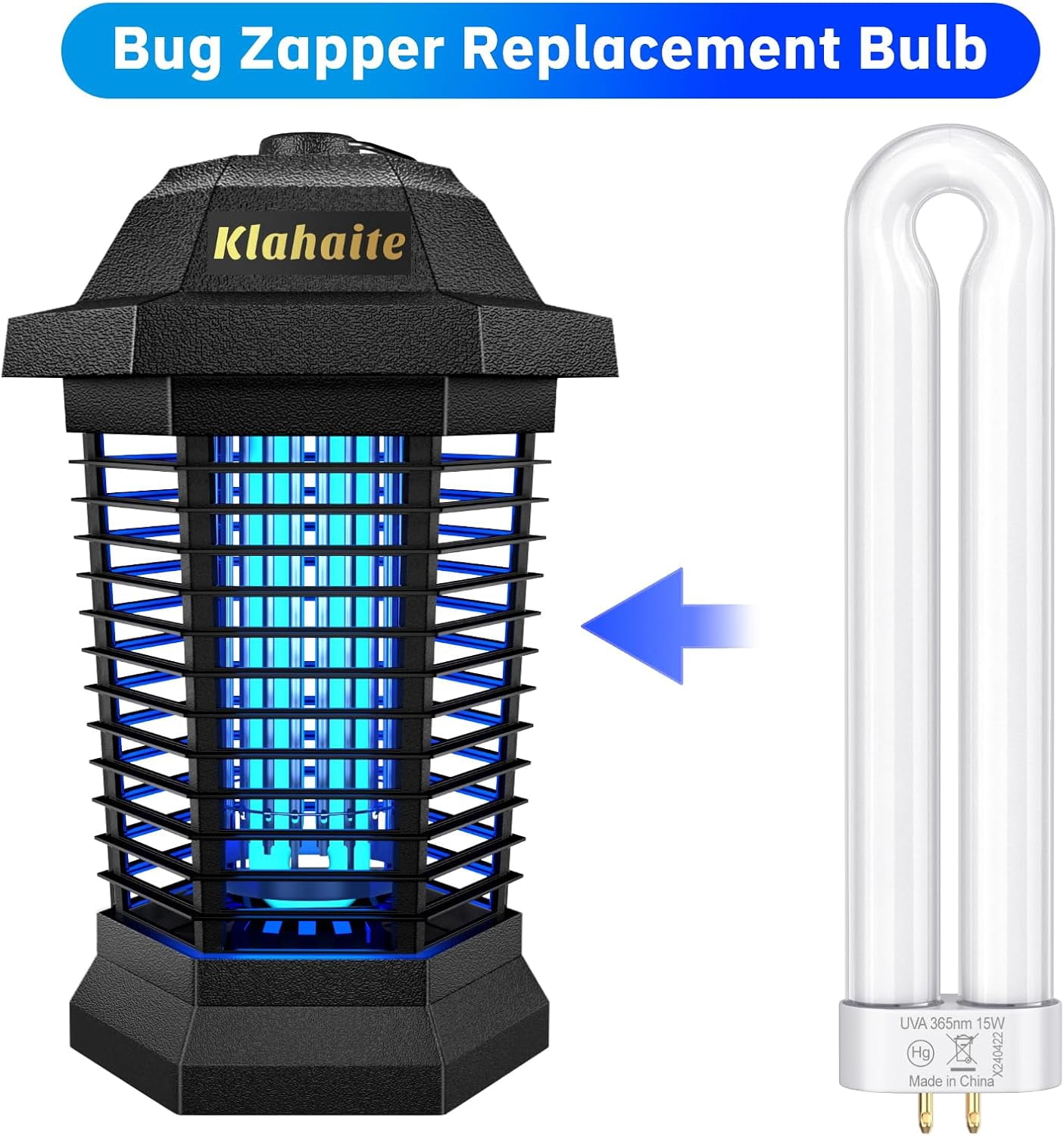 Replacement Light Bulb Bug Zapper 15W Bulbs for K15, X3,T6, T8, T9 Outdoor 4-Pin Base U Shaped Twin Tube Mosquito Zapper, 2 Pack