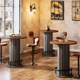 thumbnail image 7 of Finmind 39.4" Round Bar Table, Wood Bistro Pub Table with Metal Ring Footrest, Brown & Gray, 7 of 7