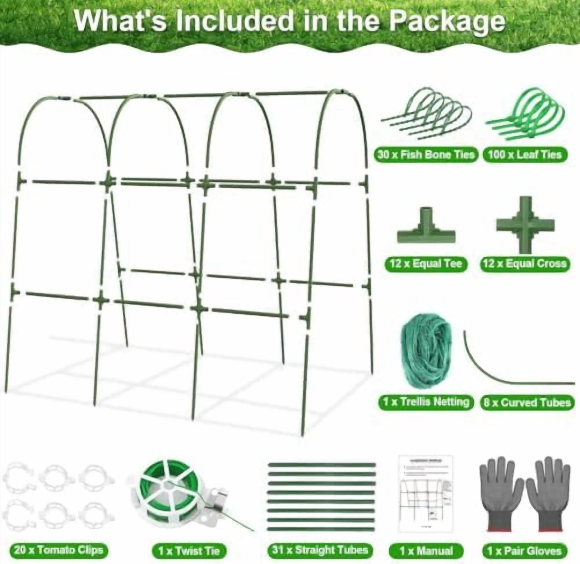 Cucumber Trellis for Raised Bed Garden, U-Shape Arch Trellis for Climbing Plants Outdoor, Metal Vegetables Trellis with Netting, Garden Trellis for Cucumber Plants Sweet Pea Bean Grape