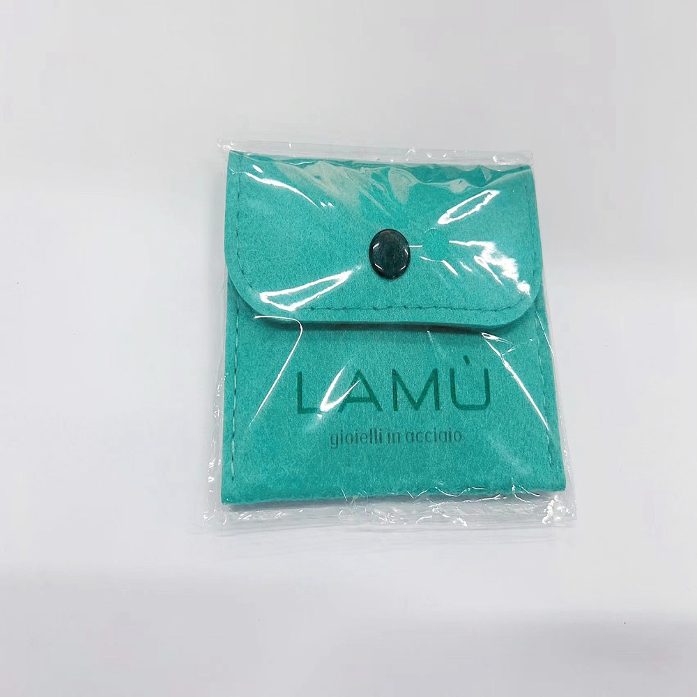 Portable Felt Cloth Jewelry Storage Bags Jewelry Gift Pouches with Iron Snap Button Rectangle with Logo Medium Turquoise 7.6x9.4cm DIY