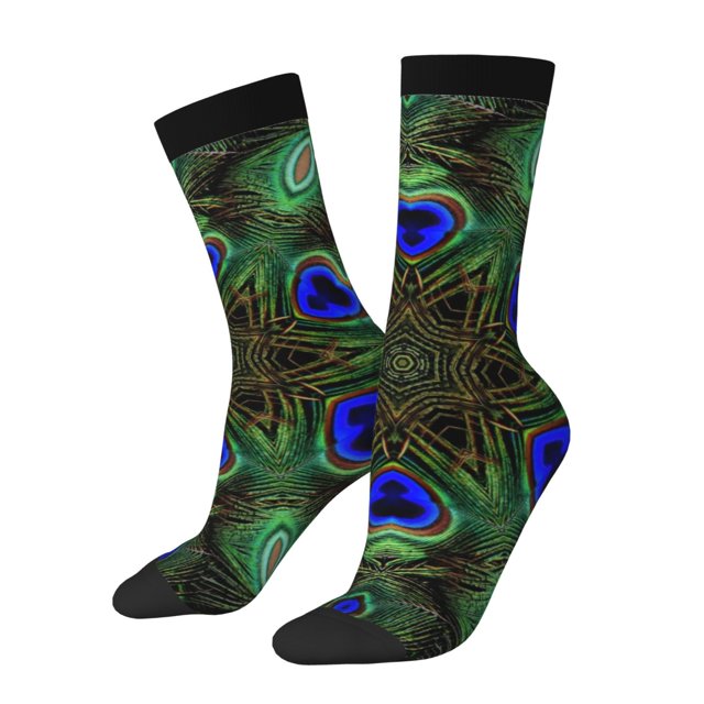 Fotbe Peacock Feathers Calcetas Largas con Estampado para Hombre y Mujer – Calcetas de Compresión Transpirables y Elásticas, Viajar y Uso Diario Talla 5-11