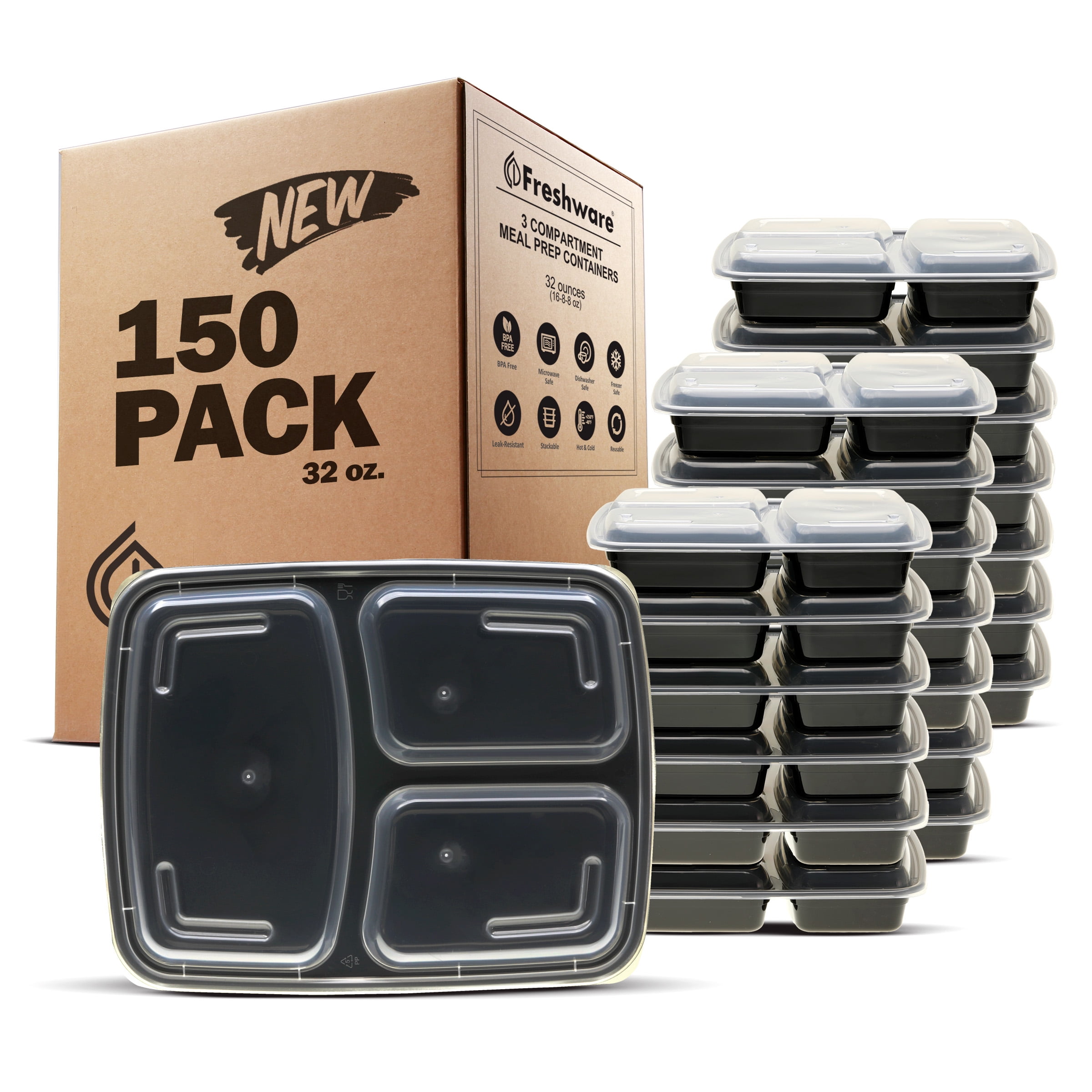 Microwavable Freezer & Dishwasher Safe HYCKee 25 Pack 3 Compartment Meal Prep Containers BPA Free Bento Lunch Boxes with Lids Stackable 1L