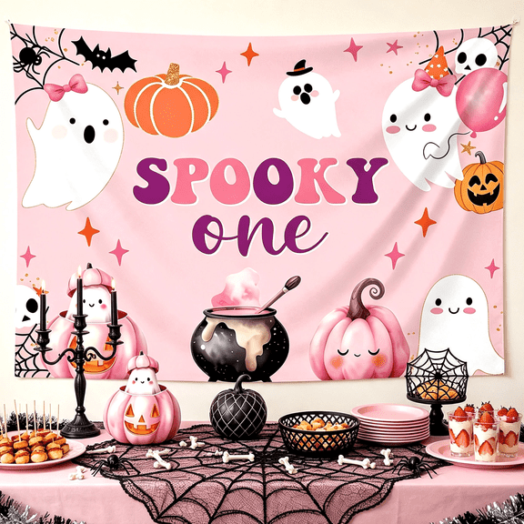 Spooky One Halloween Party Decoration Banner - Cute Pink Themed Party Decor, Perfect for Holiday Celebrations