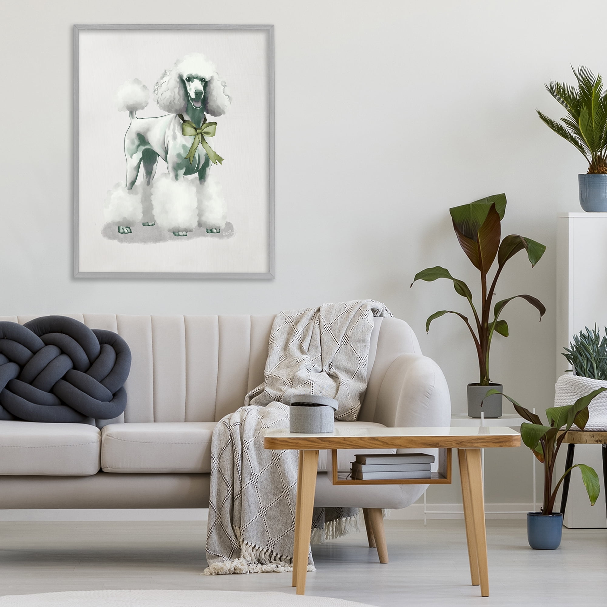 Stupell Industries Graceful Poodle & Ribbon Gray Framed Giclee Art, design by Elizabeth Medley
