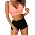 thumbnail image 3 of HVOBTTY Summer Women's 2 Piece Bikini Swimsuit Set Period Use Solid Color V Neck Back Built In Pad Wireless Beach Suits, 3 of 5