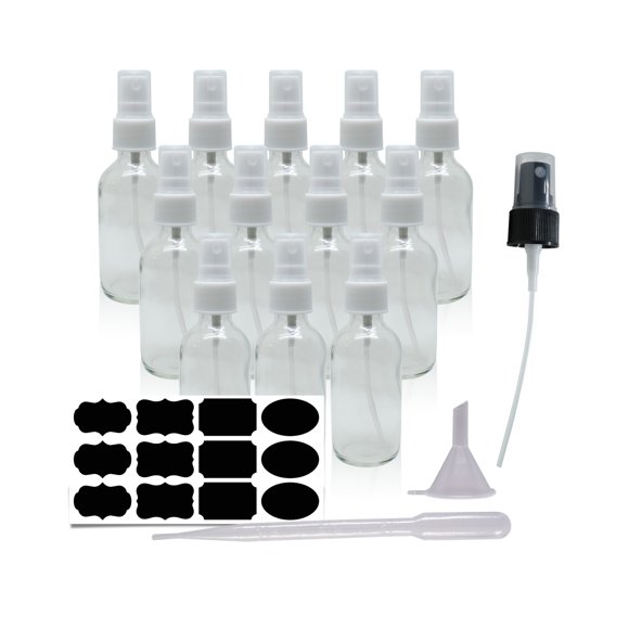 12 Pack of 2oz Dark Glass Spray Bottle - Small Glass Spray Bottles for Cleaning Solutions of All Kinds - Clear Spray Bottle Has UV Protection - Glass Spray Bottles for Essential Oils…