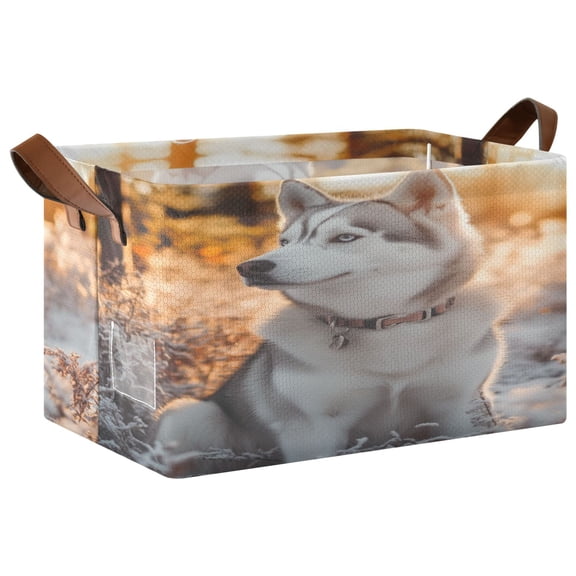 Outdoor Husky Dog Storage Basket Soccer Plaid Fabric Hoard Box Oversized Collapsible Closet Organizer with Metal Iron Frame 16.9×11.4×10in