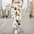 thumbnail image 2 of Halloween Sweatpants Women Cute Funny Pumpkin Ghost Graphic Print Joggers Drawstring Casual Tapered Pants with Pockets Z003-White L, 2 of 4