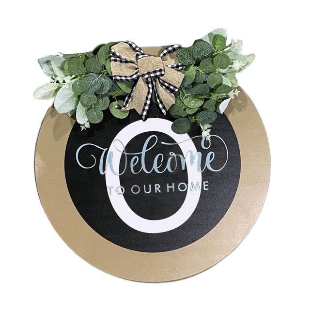 CSChome Panneau de Porte Couronne de Porte d'Entrée Lettres Z 26 Panneau Rond avec Fausse Fleur Style Rural Panneau Suspendu