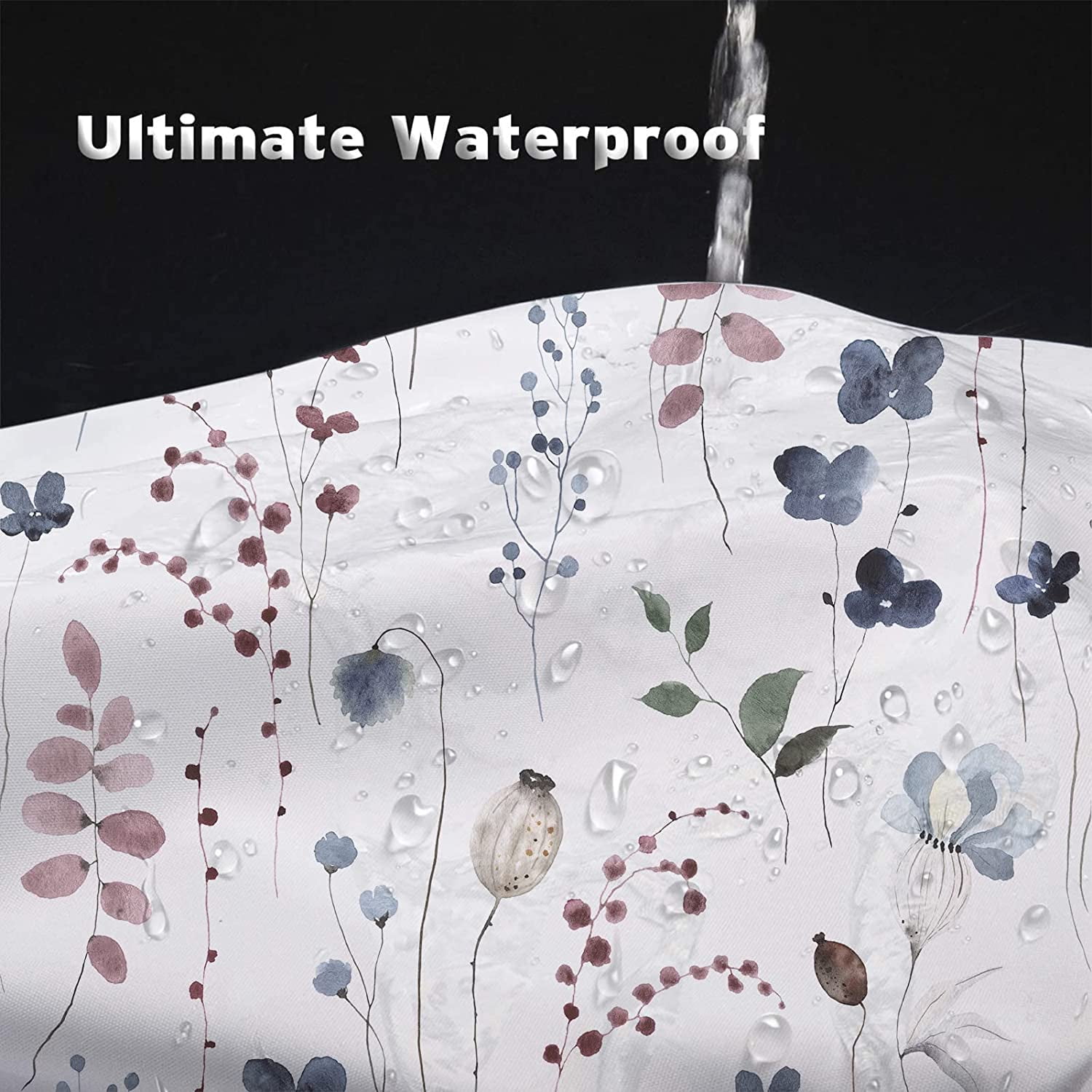 Extra Long Shower Curtain 72x84 inch Length Ink Blue Floral Shower Curtain,Blue and Red Shower Curtains Sets for Bathroom,Modern Minimalist Art Bath Curtain,Waterproof Fabric with Hooks