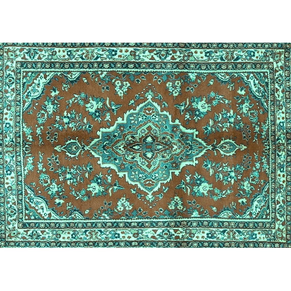 Ahgly Company Indoor Rectangle Persian Turquoise Blue Traditional Area Rugs, 8' x 10'