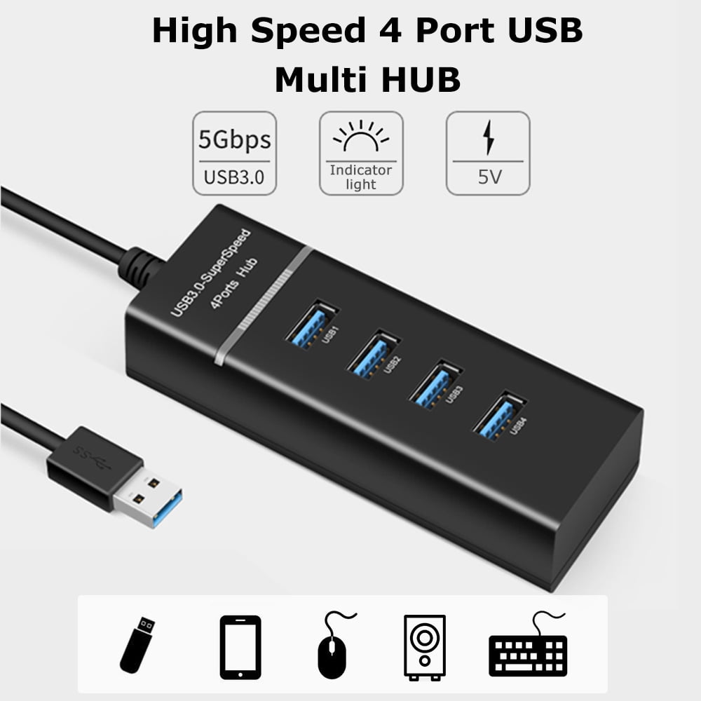 High Speed 4 Port USB 3.0 Multi HUB Splitter Expansion Cable Laptop PC Adapter 