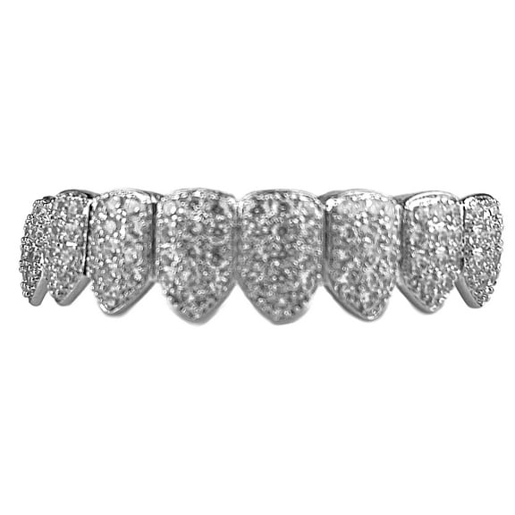 Grillz Silver Tone 8 Bottom Teeth Eight Piece Micro Pave Bling Really Iced CZ Grills
