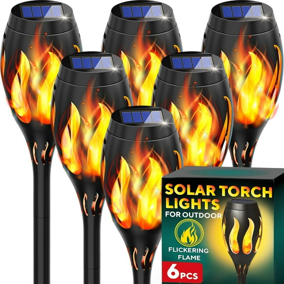 SHIJIU-Beautiful Solar Lights for Outside 6-Pack - Premium Solar Tiki Torches with Flickering Flame - Waterproof, Auto On/Off - Perfect for Your Outdoor, Yard, Patio, Pathway & Garden