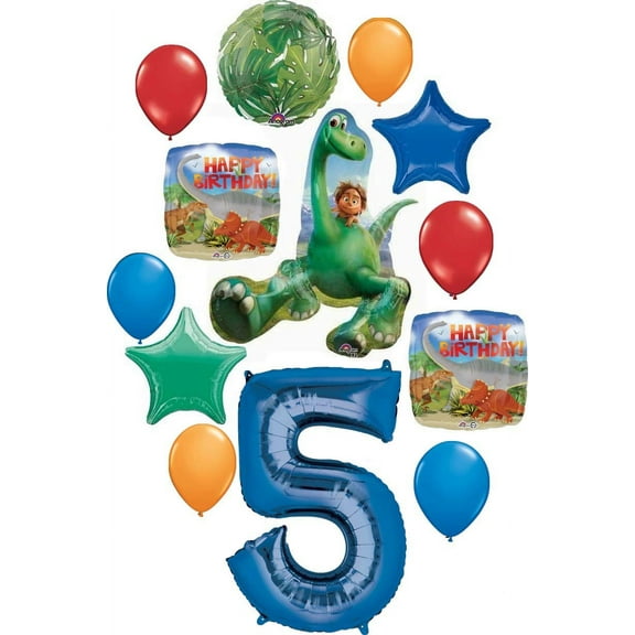 The Good Dinosaur Party Supplies 5th Birthday Arlo and Spot Balloon Bouquet Decorations - Blue Number 5