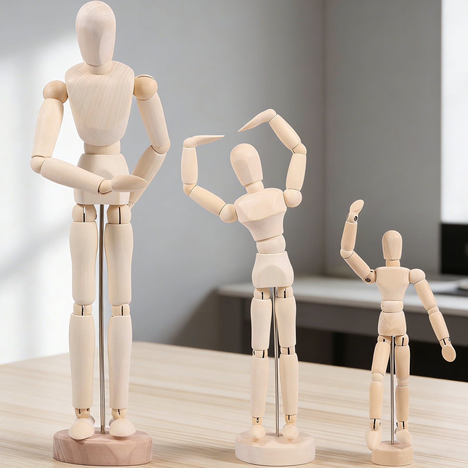 Austok 3Pcs 12 inch Artist Wooden Manikin Flexible Body Joints Human Figure Puppet Model Wood Male Mannequin Doll Ornament Stand for Home Office Desk Decoration Sketching Drawing Painting