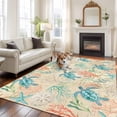 thumbnail image 3 of Teal Sea Turtle Starfish Washable Living Room Rugs 5'x7', Summer Beach Coral Shell Vintage Low Pile Throw Large Area Rugs Non-Slip Sturdy Edge Binding Carpet for Dining Room Bedside Kitchen, 3 of 9