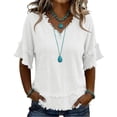 thumbnail image 2 of Stralyhd Cotton Linen Tops for Women 3/4 Sleeve Tops Casual V-Neck Shirts Lightweight Raw Hem Trendy Blouses 2026 Summer Outfits White S, 2 of 6
