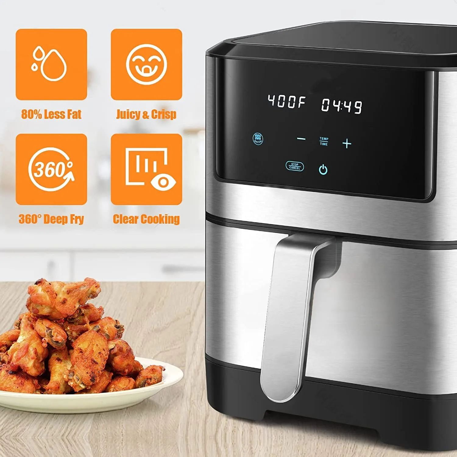 JSTUOKE 8.5QT 1500W Air Fryer Oven, 10-in-1 Family-Sized Oven, Digital Air Fryer Oil Free Low Fat Healthy Cooker With Touch Screen and Temperature Control