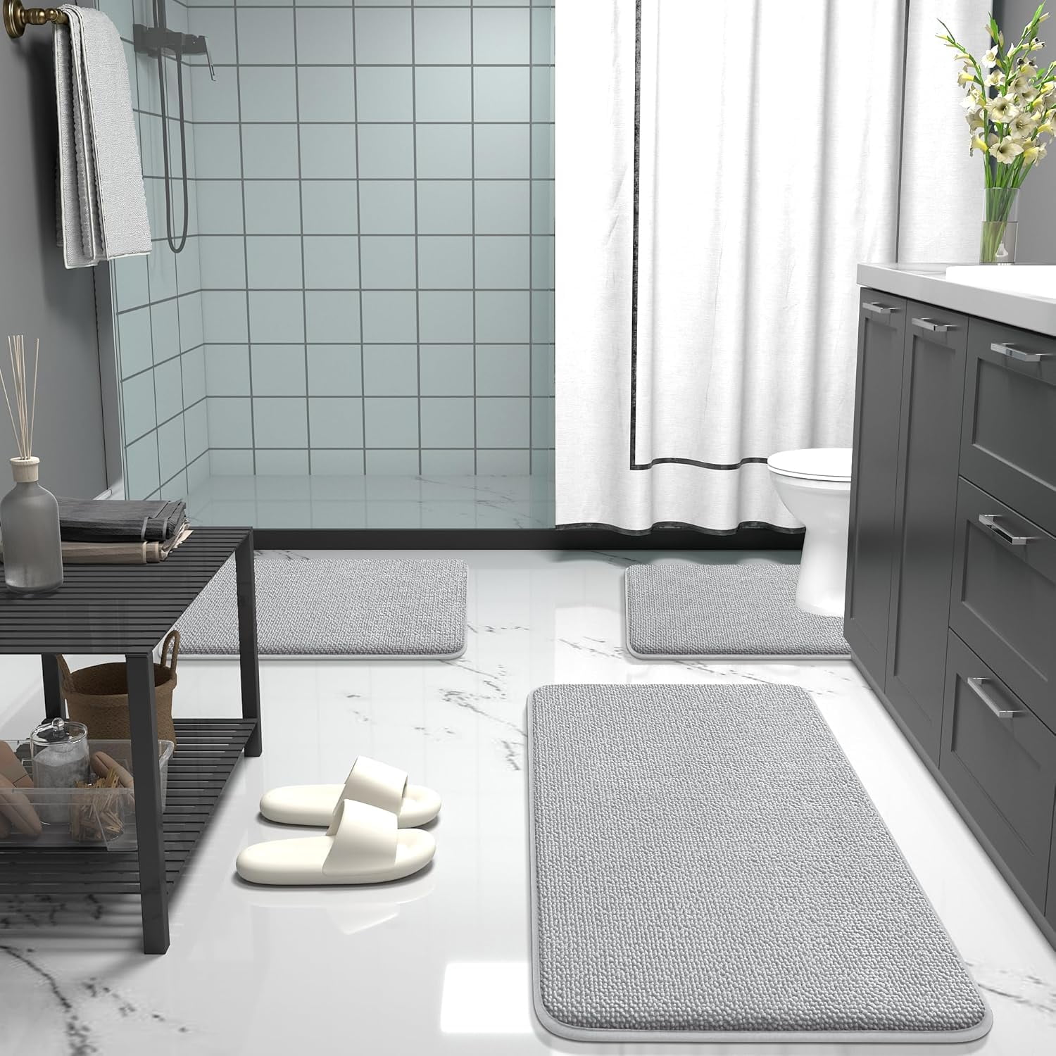 Bathroom Rugs Sets 2 Piece, Soft Absorbent Memory Foam Bath Rug Set, Non-Slip, Quick Dry, Machine Washable Bath Mats for Bathroom, Home Decor Accessories (30"x20"+24"x16", Beige)