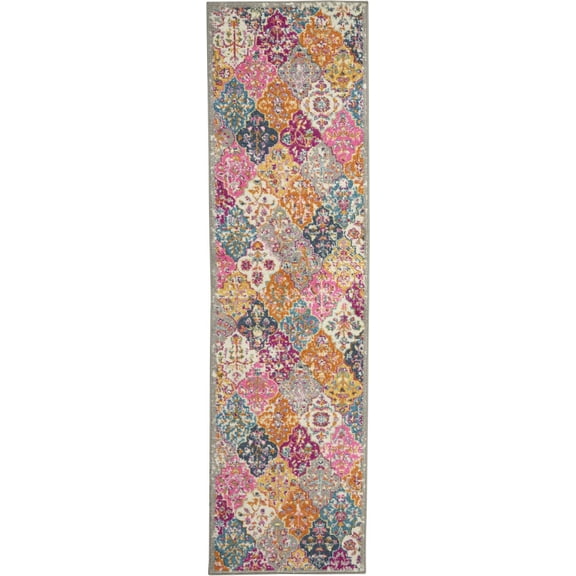 2’ x 8’ Muted Brights Floral Diamond Runner Rug