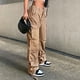 thumbnail image 1 of Pantalones Anchos Pantalones femeninos American Street Cargo Pants Casual para la playa al aire libre (Khaki M) Ygjytge para Mujer Caqui T S, 1 of 7