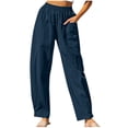 thumbnail image 1 of Birdeem Linen Drawstring Pants Womenwomen Imitation and Linen Solid Color Drawstring Elastic Waistband Pocket Pants, 1 of 8