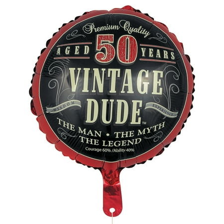 Balloons For 50th 50th Vintage Dude Metallic Balloon for Birthday - Party Supplies - Licensed Tableware - Misc Licensed Tableware - Birthday - 1 Piece ()